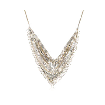Fleco silver vermeil interlocking mesh bib necklace with cascading V-drape and fine fringe needle drops by ZéFir