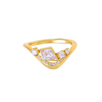 rectangular zircon ring in gold vermeil with V-shape