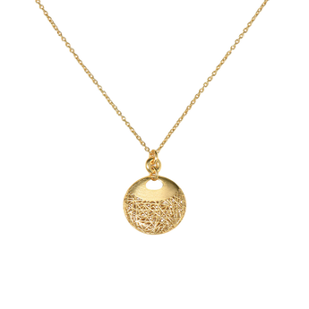 Entrelacs 18K gold vermeil circular disc pendant necklace with intricate filigree wire weaving texture on 50+5cm chain by ZéFir