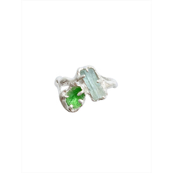 Aquamarine & Peridot Toi et Moi silver Ring