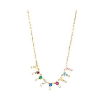 multi-colored gemstone fringe necklace in gold vermeil