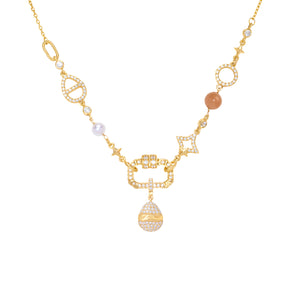 freshwater pearl and sunstone multistone necklace in 18K gold vermeil sterling silver, 45cm chain