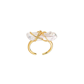 Spuma natural baroque freshwater pearl 18x7mm open ring with 18K gold vermeil X wire-wrap setting, adjustable by ZéFir