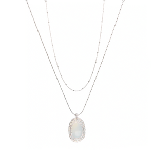 layered natural chalcedony necklace in sterling silver, double chain 54cm and 70cm