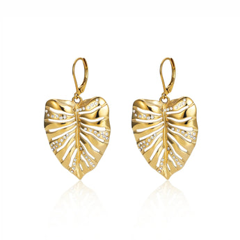 gold leaf drop earrings with diamond accents