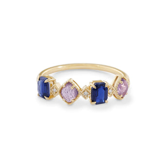 blue sapphire and purple amethyst ring in gold vermeil
