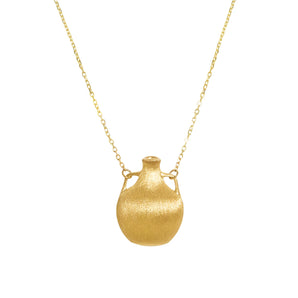 Giara satin-brushed 18K gold vermeil miniature amphora vase pendant necklace on 83cm cable chain by ZéFir