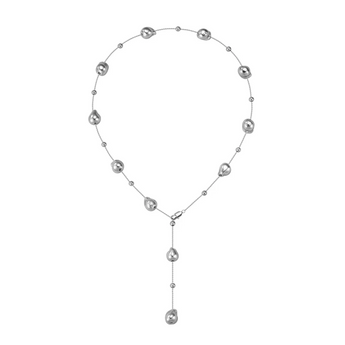 Tahitian baroque pearl necklace on sterling silver chain
Grey irregular pearl statement necklace
Natural baroque pearl jewelry with silver chain