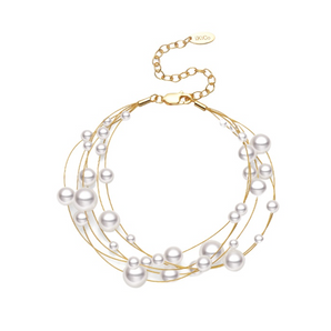 wire-wrapped Japanese Akoya pearl sculptural bracelet in 14K gold vermeil sterling silver, 18cm adjustable