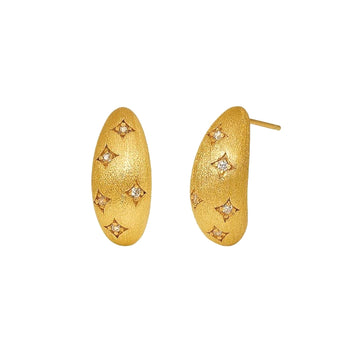 satin-brushed 18K gold vermeil oval dome stud earrings with four-pointed star 5A natural zircon accents by ZéFir