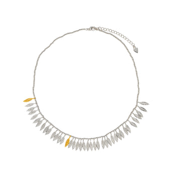 Fronda leaf fringe collarbone necklace in 18K gold plated brass by ZéFir Jewel