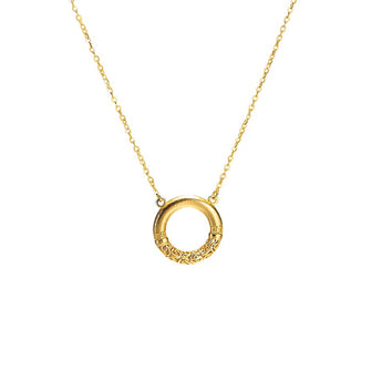 Círculo 18K gold vermeil circle pendant necklace with rose relief engraving on lower half, 40+6cm cable chain by ZéFir
