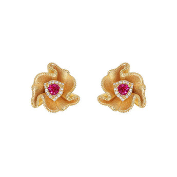 red ruby floral stud earrings in gold vermeil