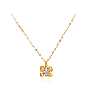 large zircon floral pendant necklace in 18K gold vermeil titanium steel, 40cm adjustable chain