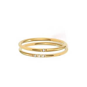 star-shaped zircon stackable ring set in 14K gold vermeil titanium steel, set of two rings
