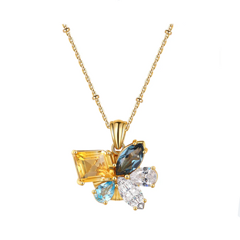 citrine topaz amethyst flower pendant on gold chain
