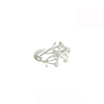 Gypsophila sterling silver branch ring handmade in Japan – delicate floral adjustable open band ring by ZéFir

