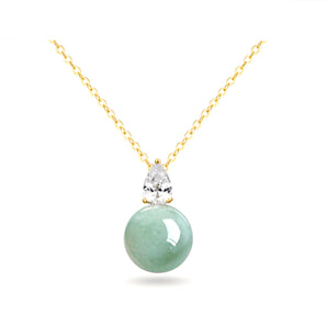 jade disc pendant necklace with zircon accent in 14K gold vermeil sterling silver, 40cm adjustable chain
