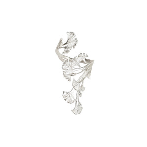 Hoja ginkgo leaf sterling silver open ring handmade in Japan — adjustable 925 silver botanical ring by ZéFir
