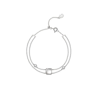 Givre double-chain bracelet with a square clear quartz and mother-of-pearl centre and round zircon accents

