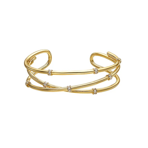 multi-strand gold cuff bracelet with diamonds
