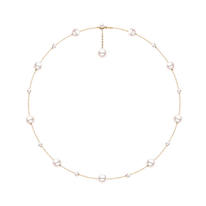 graduated Japanese pearl necklace on solid 18K gold chain, 45cm length

