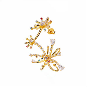 firework-design lab-grown diamond and zircon cuff earrings in 18K gold vermeil sterling silver