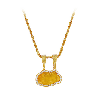organic shaped citrine pendant in gold vermeil with diamonds

