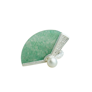 fan-shaped Hetian jade and Akoya pearl ring