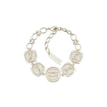  titanium gold-plated five-medallion coin bracelet with Pegasus and Fleur-de-lis relief on figaro chain, 14+5cm by ZéFir

