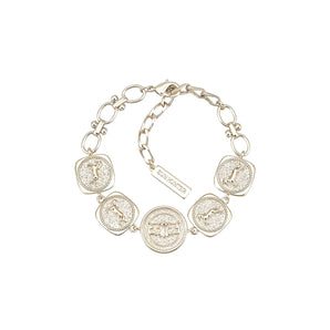  titanium gold-plated five-medallion coin bracelet with Pegasus and Fleur-de-lis relief on figaro chain, 14+5cm by ZéFir

