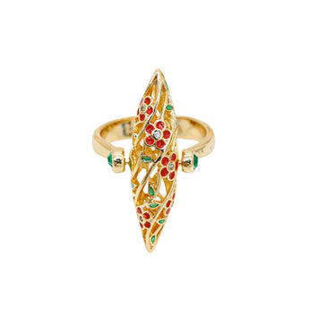 red and green enamel floral ring in gold vermeil
