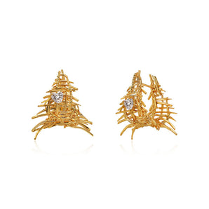 nest-inspired zircon earrings in 18K gold vermeil copper, 3cm organic woven design