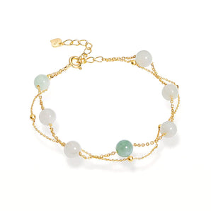 jade bead bracelet in 18K gold vermeil sterling silver, 15cm adjustable chain