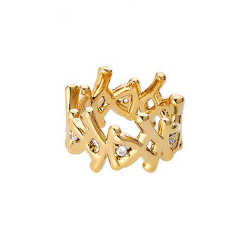 geometric abstract ring in gold vermeil with diamonds
