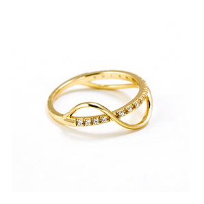 infinity loop zircon ring in 18K gold vermeil copper, symbolic continuous band
