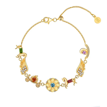 Vintage multi-gemstone baroque bracelet in 14K gold vermeil
Colorful crystal mosaic bracelet with mixed cut stones
Luxury statement bracelet with peridot amethyst topaz
