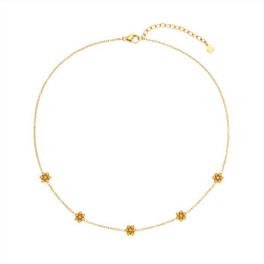 gold floral pendant necklace in 18K gold vermeil titanium steel, 40cm adjustable chain