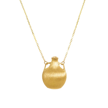 Giara satin-brushed 18K gold vermeil miniature amphora vase pendant necklace on 83cm cable chain by ZéFir

