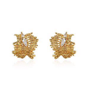 grid lattice zircon earrings in 18K gold vermeil copper, 2.5cm geometric design
