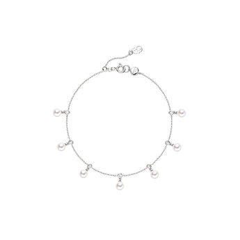  Liana 925 sterling silver adjustable bracelet with seven dangling Japanese freshwater pearls and bezel-set natural zircons by ZéFir

