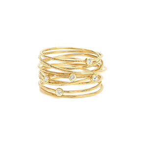spiral zircon ring in 18K gold vermeil copper, coiled sculptural design
