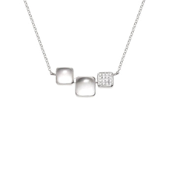 Givre necklace with three square accents featuring clear quartz, mother of pearl and natural zircons