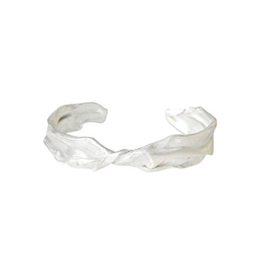 sculpted twisted wave silver cuff bracelet, organic ribbon handcrafted design
