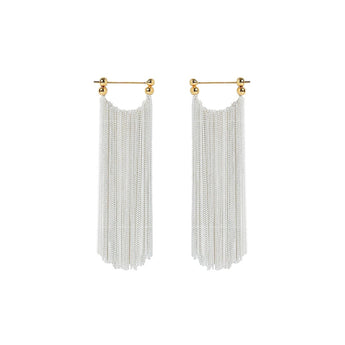 dramatic cascade of sterling silver fringe chain earring