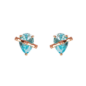 Swiss blue topaz earrings in 18K gold vermeil copper, 13x9mm vivid blue stone
