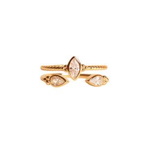 zircon stackable ring set in 18K gold vermeil copper, set of two rings
