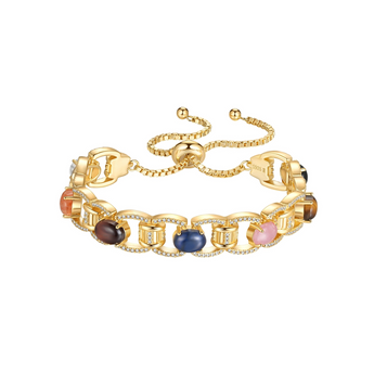 Multi-gemstone gold link bracelet with natural stones
Cabochon crystal chain bracelet with tiger eye sunstone
Colorful oval stone luxury bracelet in 14K gold vermeil

